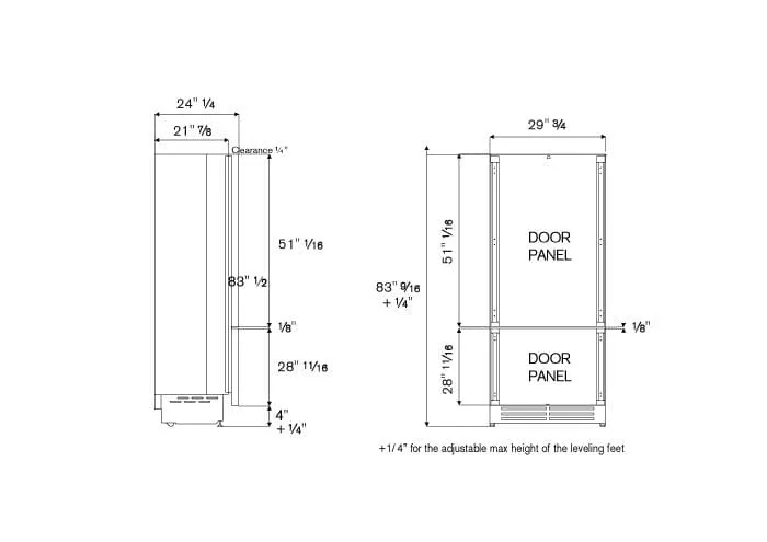 Bertazzoni 30 inch Reversible Door Built-In Bottom Mount Refrigerator REF30BMBZPNV
