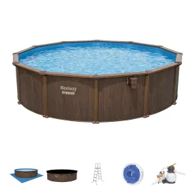 Bestway Hydrium 18' x 52" Round Steel Wall Above Ground Swimming Pool Set, Brown