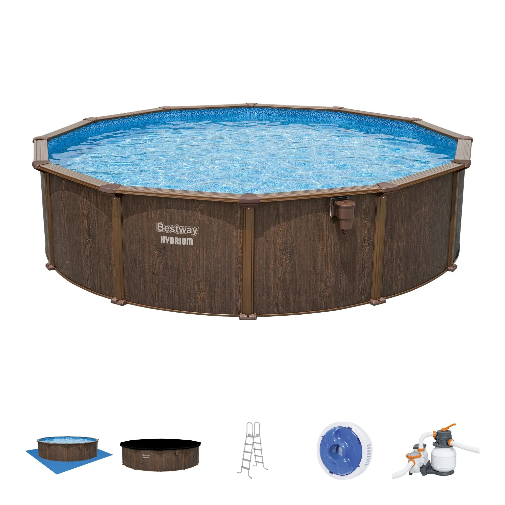 Bestway Hydrium 18' x 52" Round Steel Wall Above Ground Swimming Pool Set, Brown