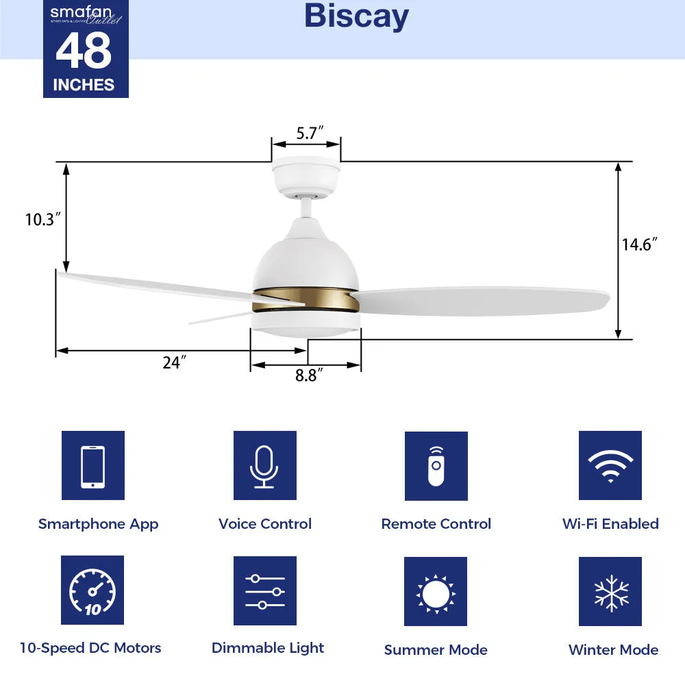 Biscay Smart Ceiling Fan with LED Light and Remote Outdoor/Indoor 48"