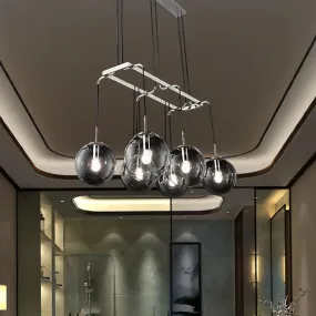 Black Ball 6-Light Indoor Pendant Ceiling Light with Industrial Clear Closed Glass and Linear Canopy