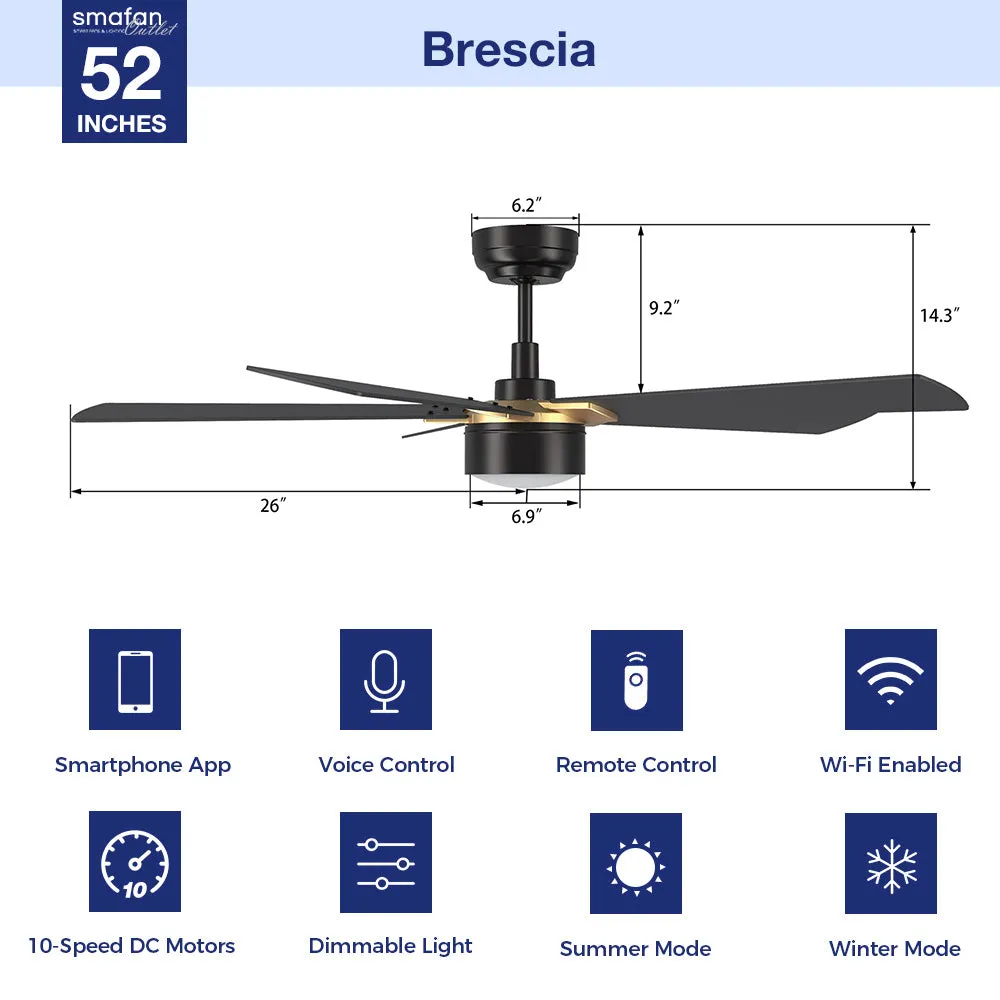 Brescia Smart Ceiling Fan with LED Light and Remote Outdoor/Indoor 52"