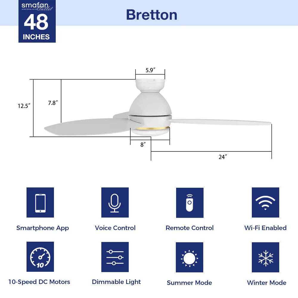 Bretton Low Profile Outdoor/Indoor Smart Fan with LED Light Remote 48"