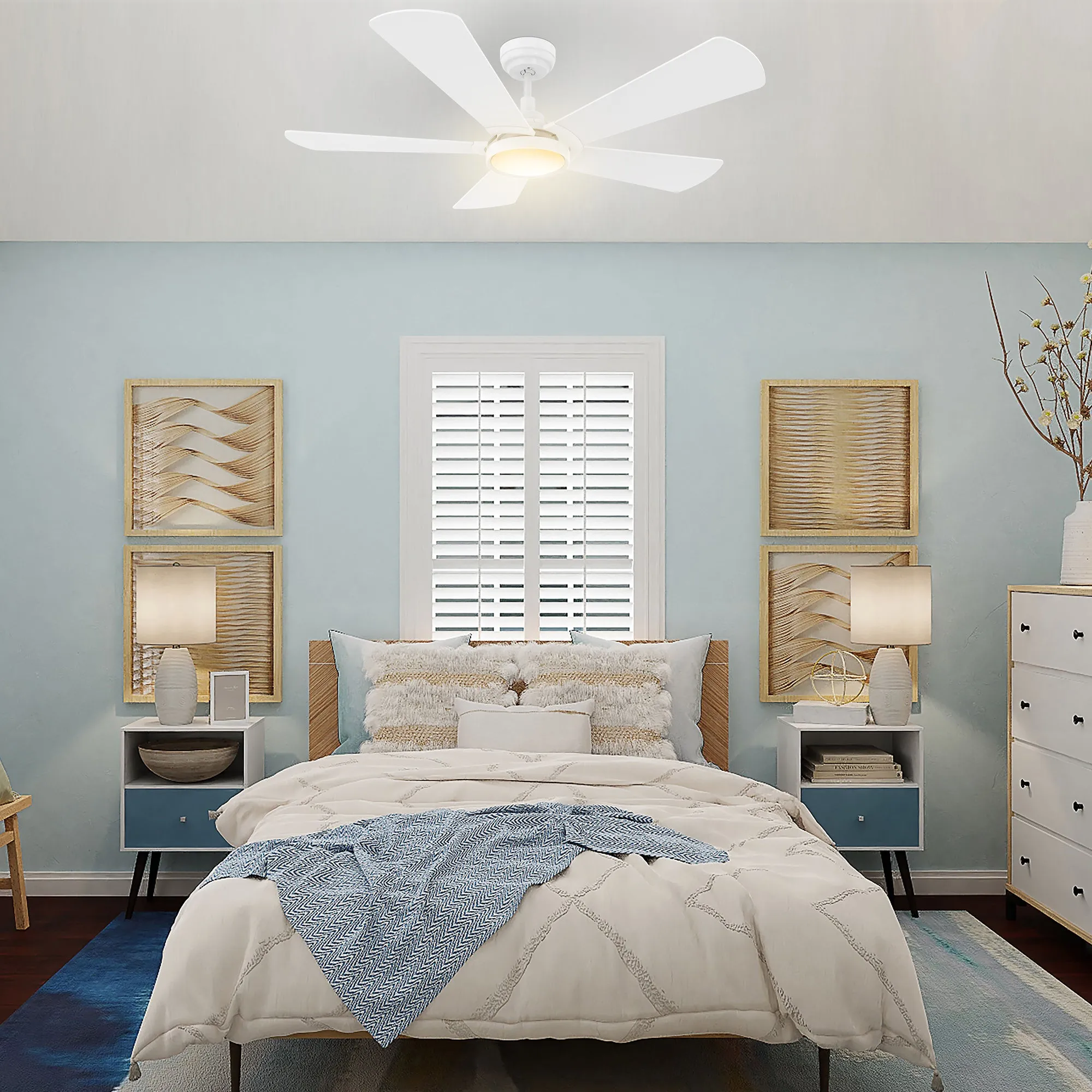 BRISA 52 inch 5-Blade Smart Ceiling Fan with LED Light Kit & Remote Control- White/White