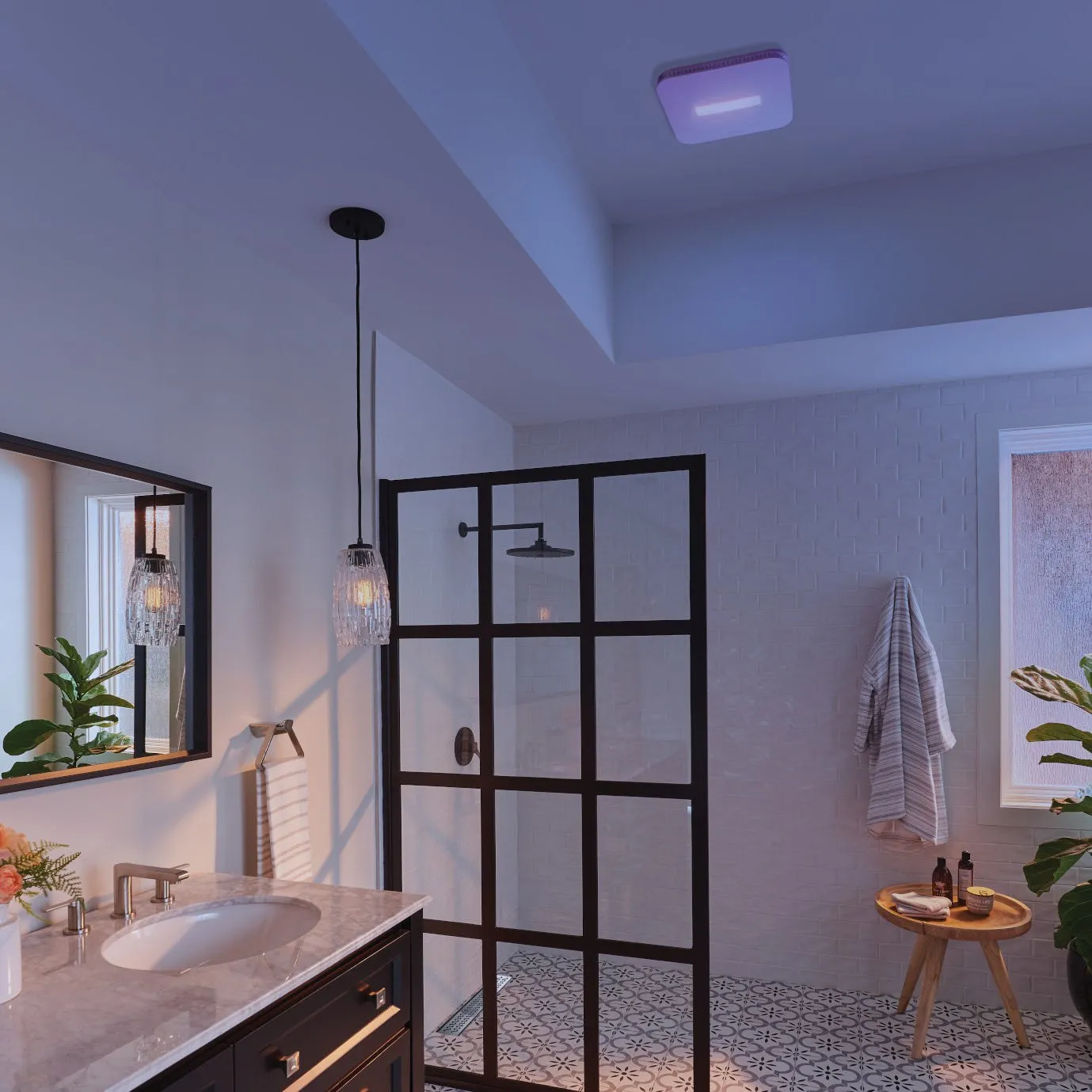 Broan NuTone AR110LKVV SurfaceShield Exhaust Fan with LED and Vyv Antimicrobial Antiviral Violet Light, 110 CFM