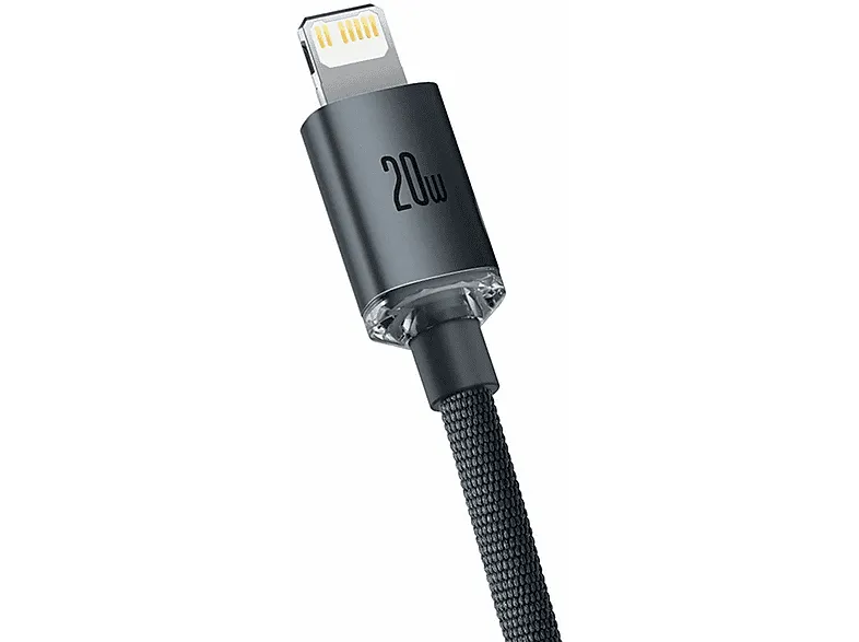 Cable USB-C a Lightning - Baseus Crystal Shine, Para Apple, 2m, Lightning y USB-C, 20W, 480 Mbps, Negro