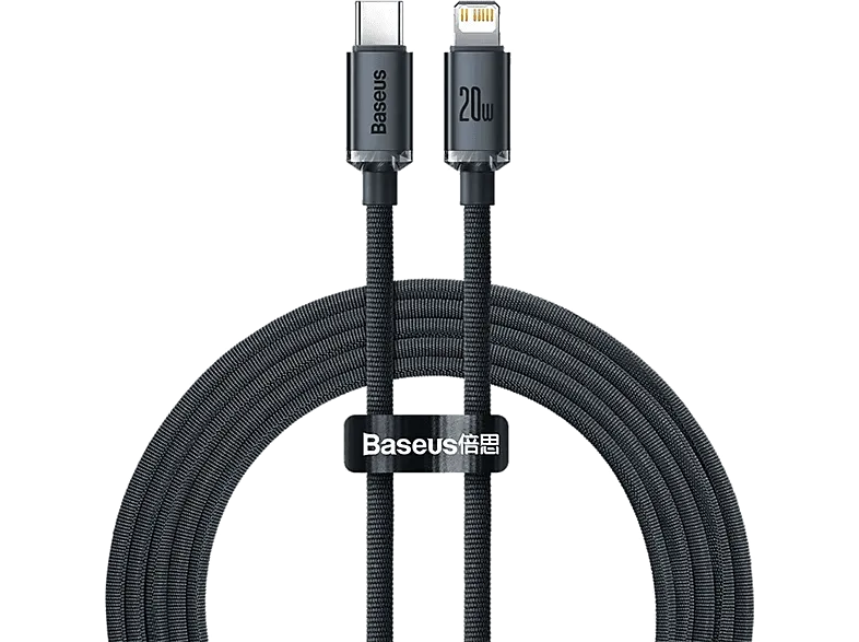 Cable USB-C a Lightning - Baseus Crystal Shine, Para Apple, 2m, Lightning y USB-C, 20W, 480 Mbps, Negro