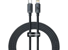Cable USB-C a Lightning - Baseus Crystal Shine, Para Apple, 2m, Lightning y USB-C, 20W, 480 Mbps, Negro