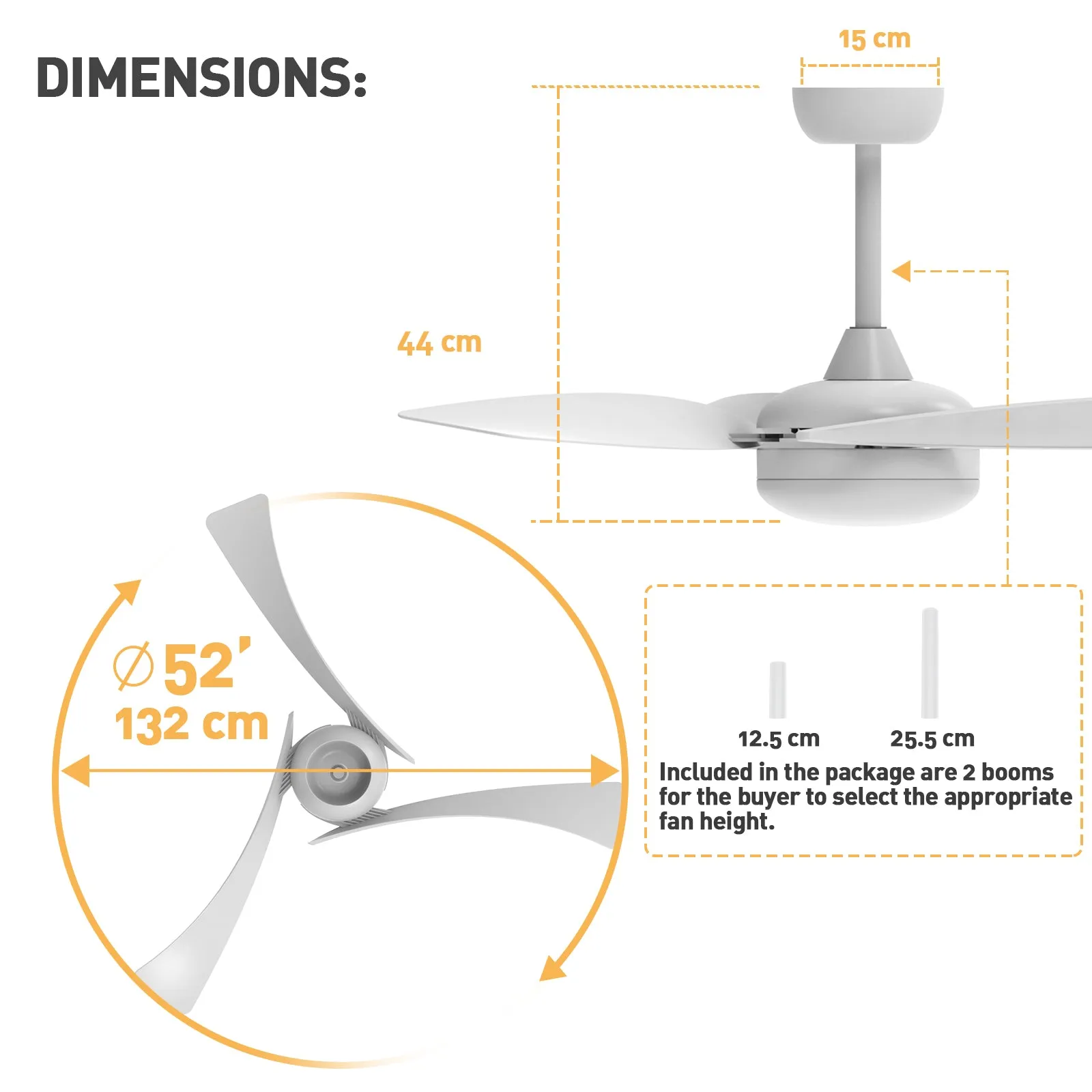 CAIRNS 132cm / 52 inch 3 Blade DC Modern Ceiling Fan LED Light kit 24W 4000K White