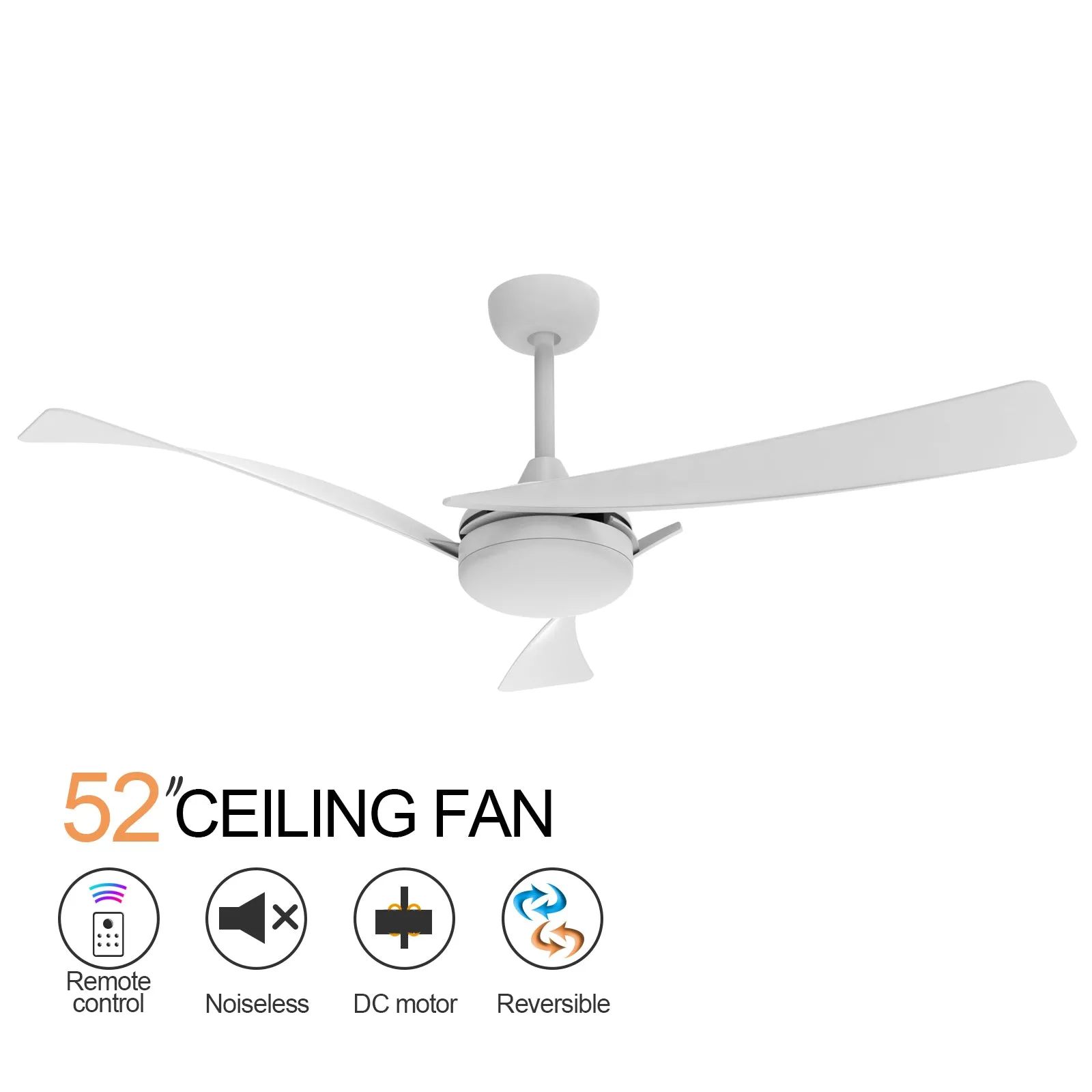 CAIRNS 132cm / 52 inch 3 Blade DC Modern Ceiling Fan LED Light kit 24W 4000K White
