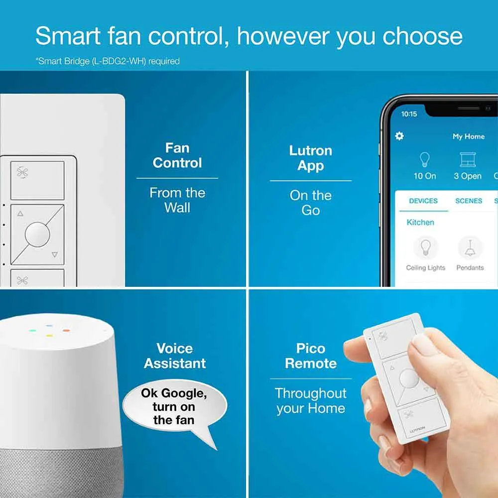 Caseta Wireless Smart Ceiling Fan Switch Single Pole Black