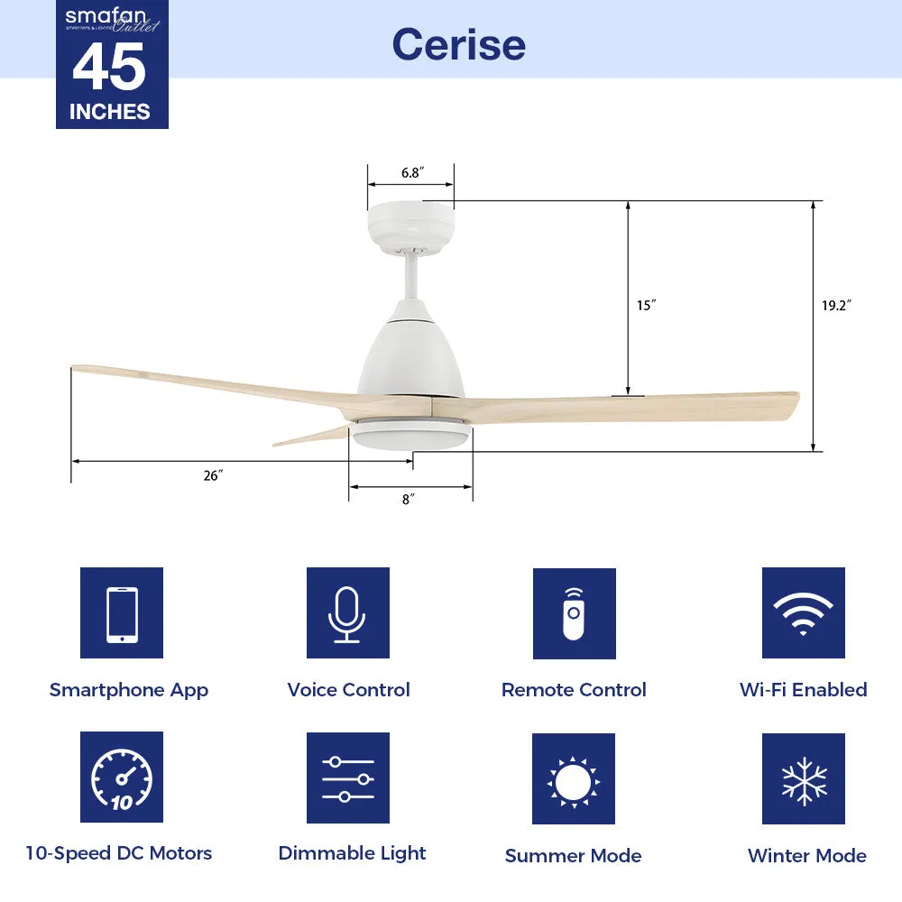 Cerise Low Profile Smart Ceiling Fan with LED Light and remote 45 inch