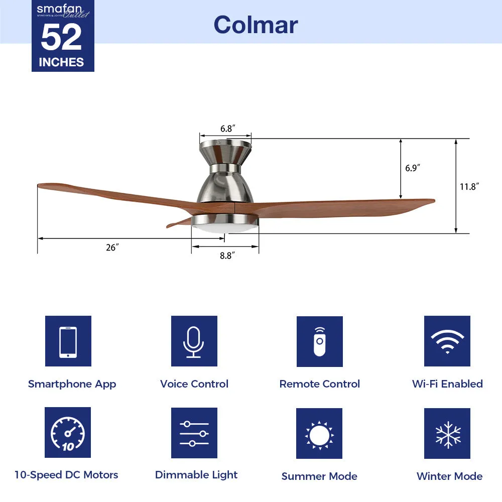 Colmar Outdoor Flush Mount Smart Ceiling Fan with Led light remote 52"