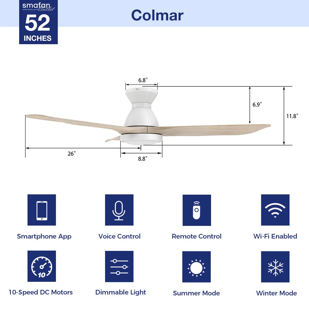 Colmar Outdoor Flush Mount Smart Ceiling Fan with Led light remote 52"