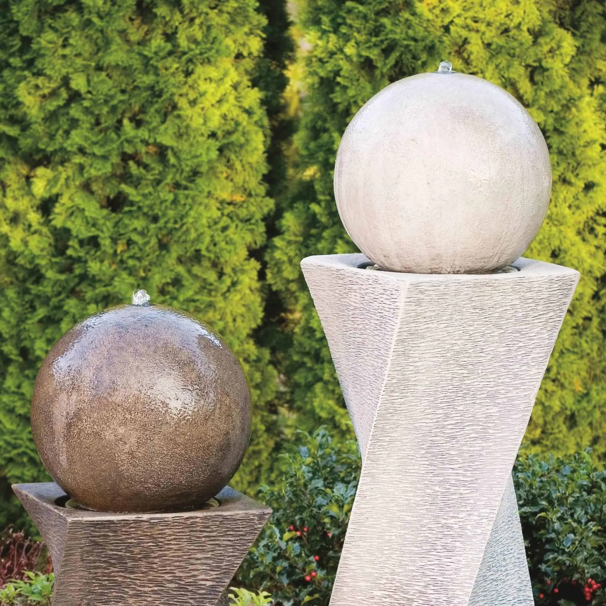 Contemporary Diagonal Concrete Fountain w/Lights - Massarellis #3504 & #3508