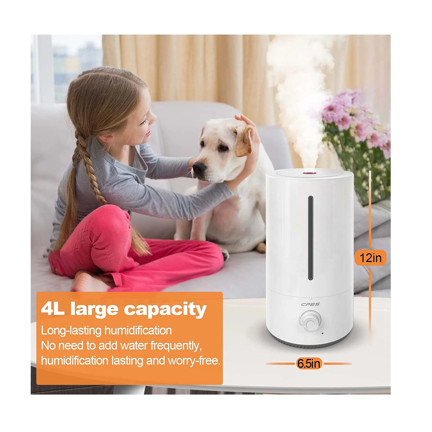 Cool Mist Humidifiers for Bedroom Quiet | Air Humidifiers for Large Room | 4L