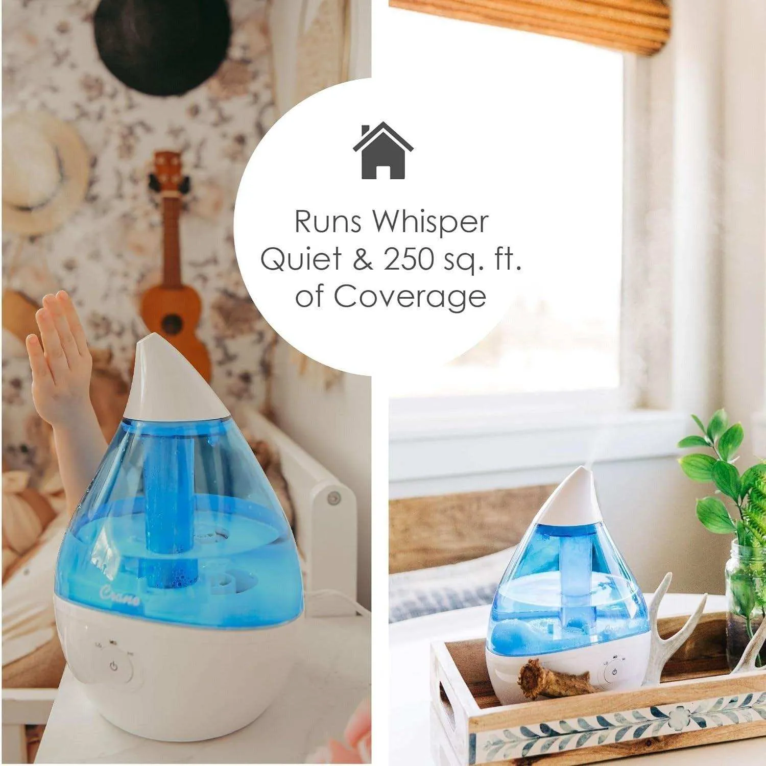 Crane Droplet Ultrasonic Cool Mist Humidifier Blue/White - 0.5 Gallon