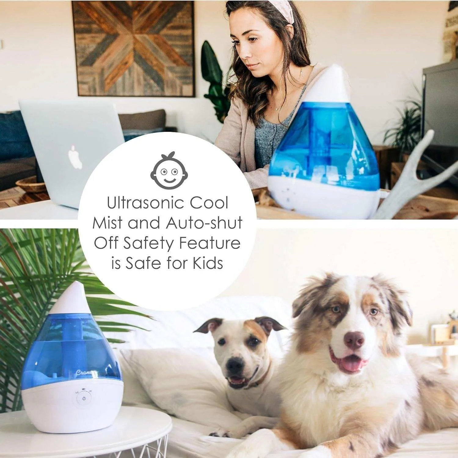 Crane Droplet Ultrasonic Cool Mist Humidifier Blue/White - 0.5 Gallon