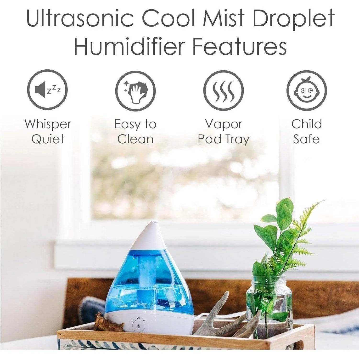 Crane Droplet Ultrasonic Cool Mist Humidifier Blue/White - 0.5 Gallon