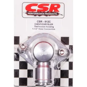 CSR Performance Billet Aluminum 360 Swivel Thermostat Housing - Clear (Silver) Anodized - Chevy Big, SB - 1-1/2" Hose Connection