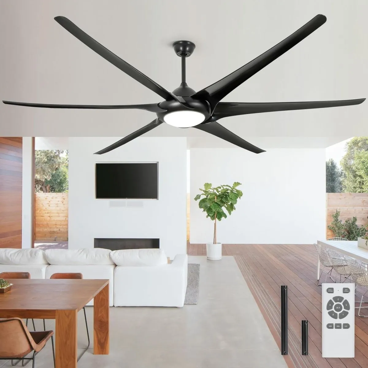 Depuley 100" Ceiling Fans with Lights and Remote, Large Black Ceiling Fan with Light LED, Modern Reversible Ceiling Fan with 5-Speed for Office & Covered Outdoor, Color Changeable 3000K-6000K, Timer