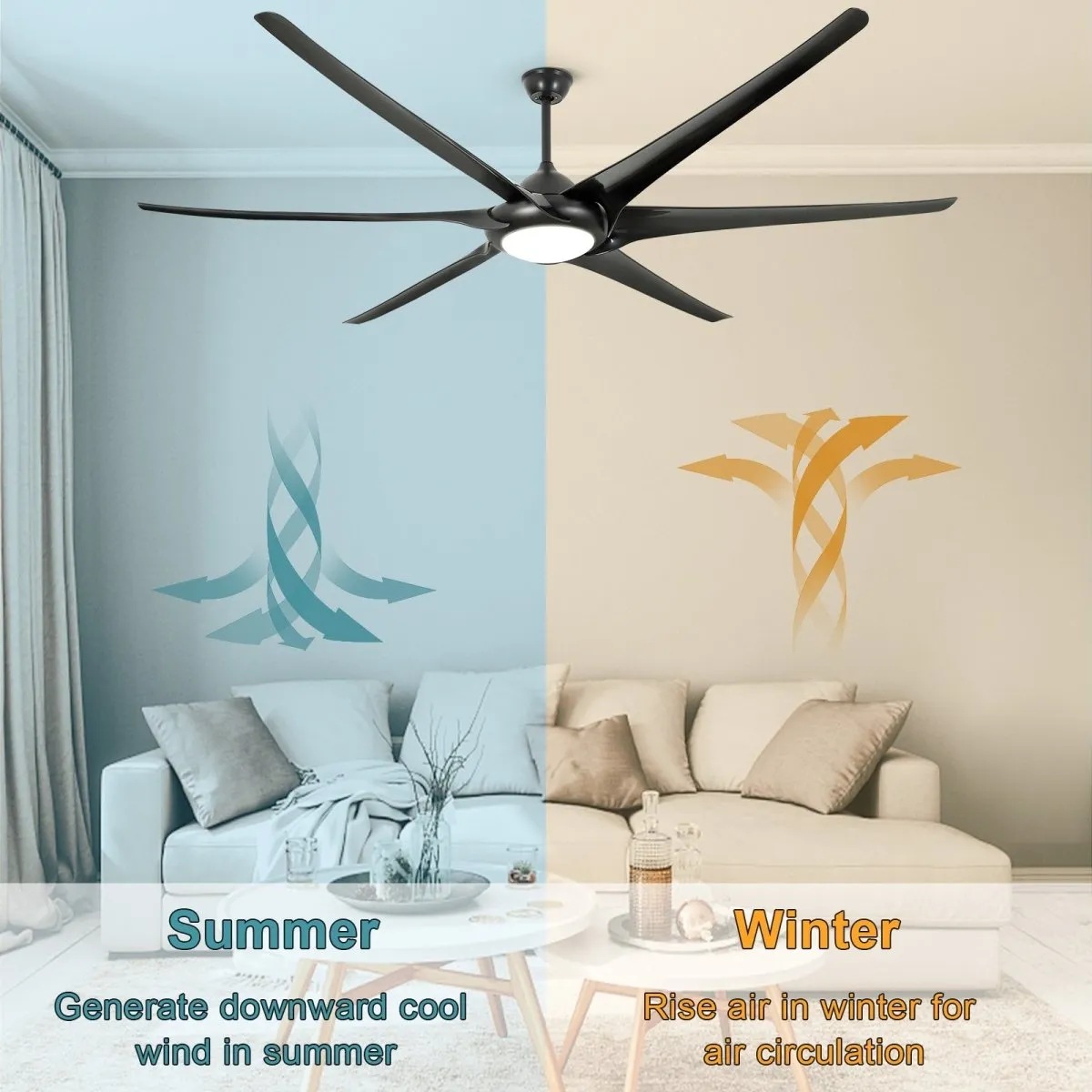 Depuley 100" Ceiling Fans with Lights and Remote, Large Black Ceiling Fan with Light LED, Modern Reversible Ceiling Fan with 5-Speed for Office & Covered Outdoor, Color Changeable 3000K-6000K, Timer