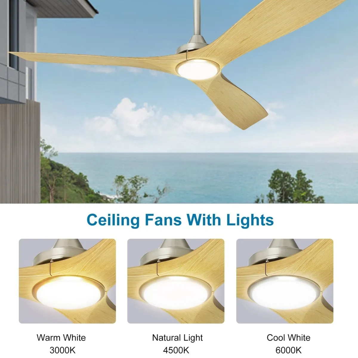 Depuley 52" Ceiling Fans with LED Lights and Remote, Modern Ceiling Fan Noiseless Reversible DC Motor for Kitchen/Patio/Farmhouse & Covered Outdoor Lighting, Timing, 3 Light Color Changeable