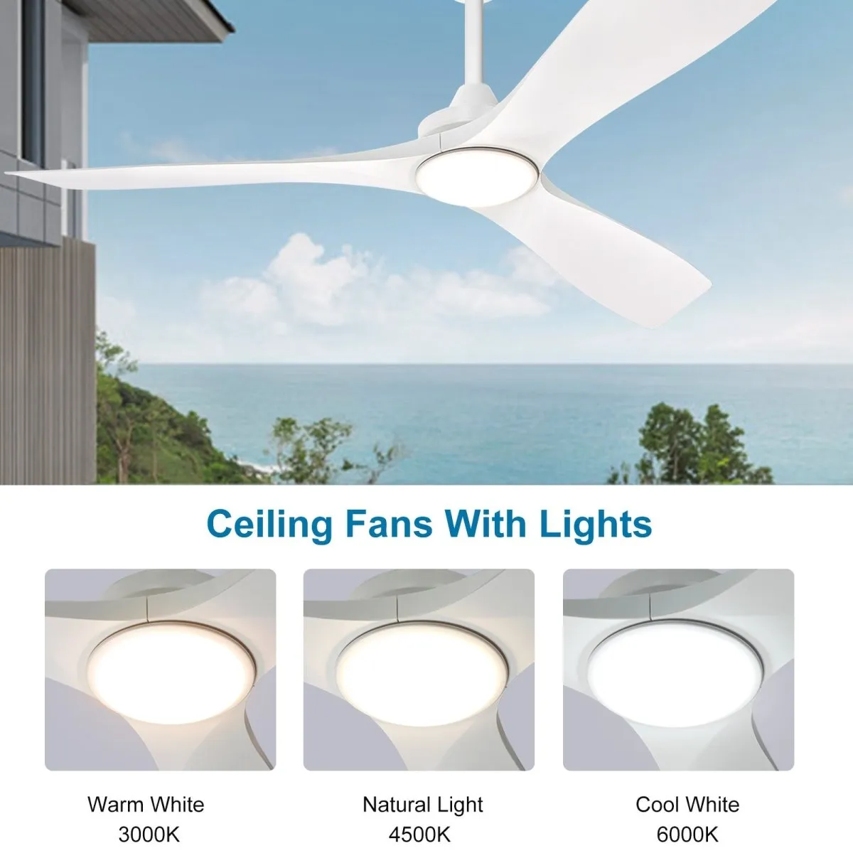 Depuley 52" Modern Ceiling Fan with Lights Remote Control, Low Profile Ceiling Fans Noiseless Reversible DC Motor for Bedroom/Living Room/Study/Patio Lighting, Timing, 3 Light Color Changeable-White