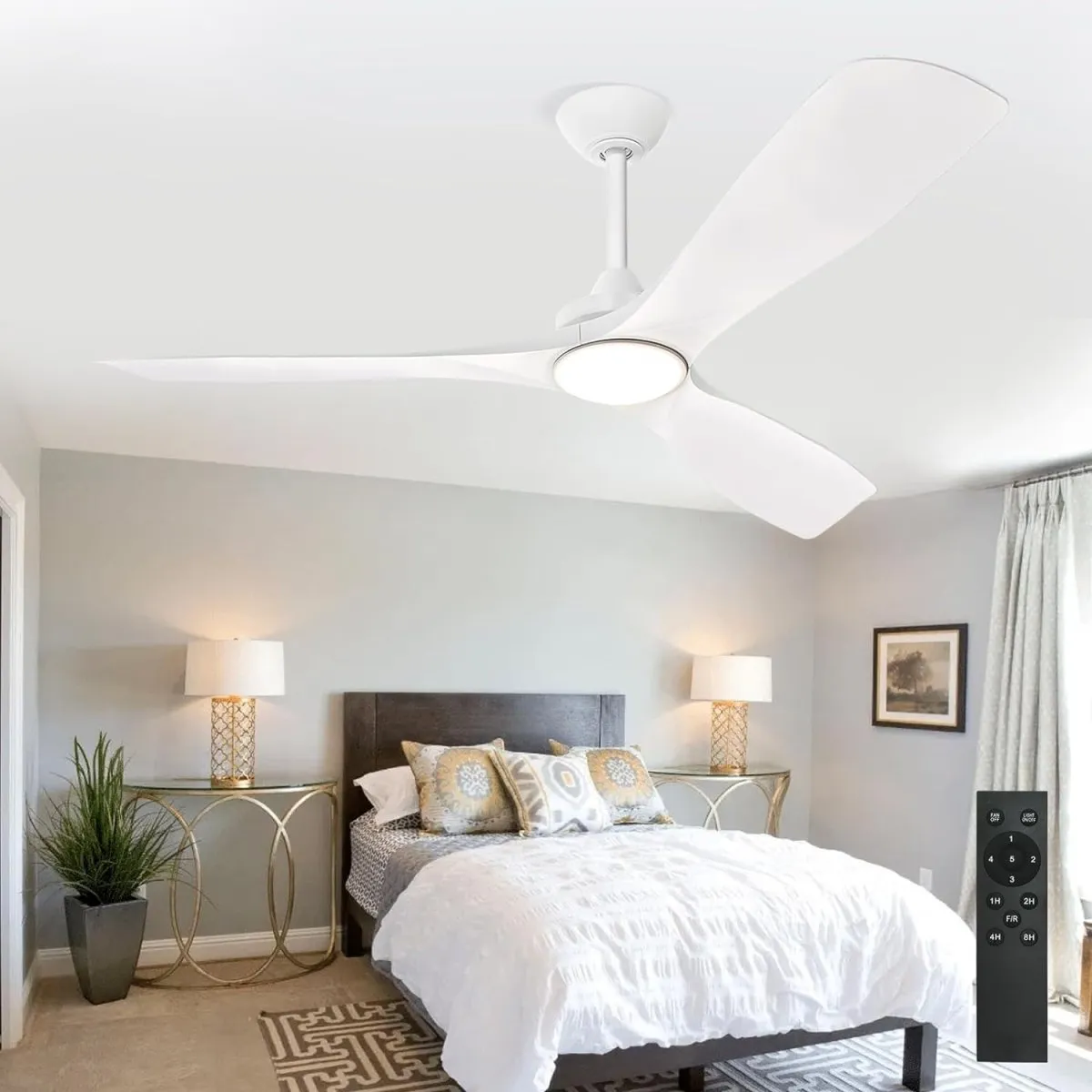 Depuley 52" Modern Ceiling Fan with Lights Remote Control, Low Profile Ceiling Fans Noiseless Reversible DC Motor for Bedroom/Living Room/Study/Patio Lighting, Timing, 3 Light Color Changeable-White