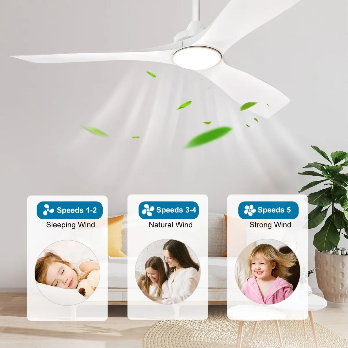 Depuley 52" Modern Ceiling Fan with Lights Remote Control, Low Profile Ceiling Fans Noiseless Reversible DC Motor for Bedroom/Living Room/Study/Patio Lighting, Timing, 3 Light Color Changeable-White