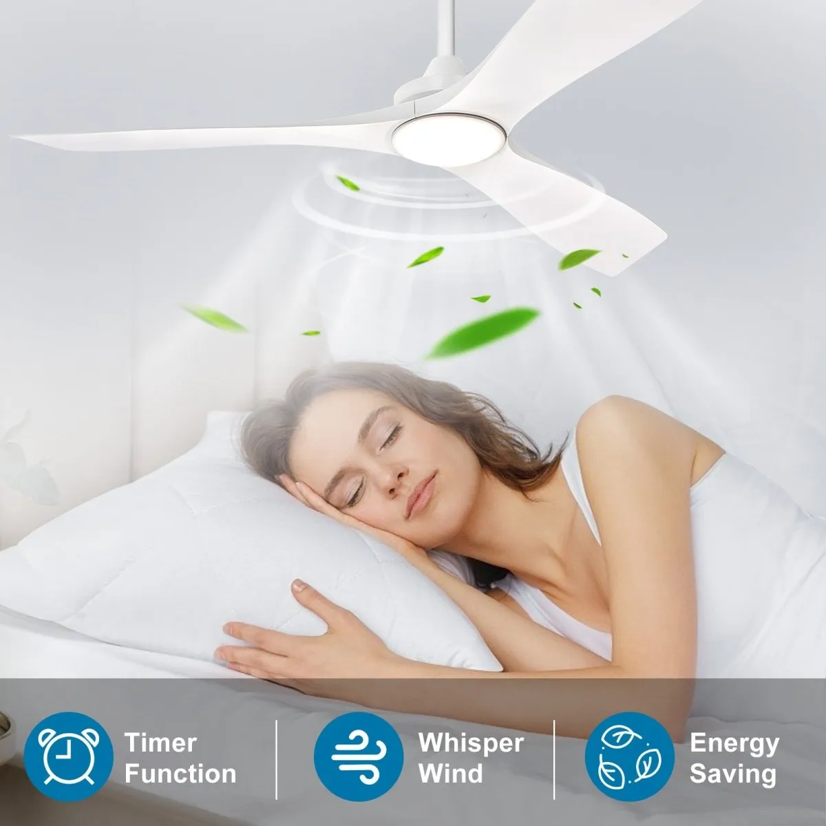 Depuley 52" Modern Ceiling Fan with Lights Remote Control, Low Profile Ceiling Fans Noiseless Reversible DC Motor for Bedroom/Living Room/Study/Patio Lighting, Timing, 3 Light Color Changeable-White
