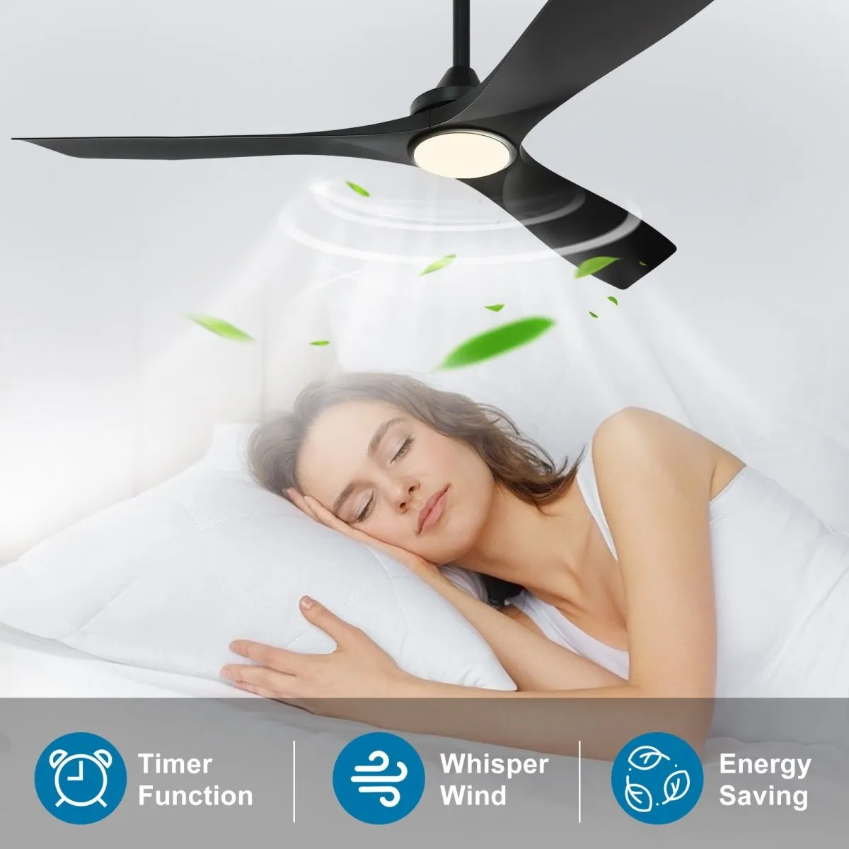 Depuley 52" Remote Ceiling Fan with Lights, Low Profile Modern Ceiling Fans, Noiseless Reversible DC Motor for Bedroom/Living Room/Study/Gazebo Lighting, Timing, 3 Light Color Changeable-Matte Black