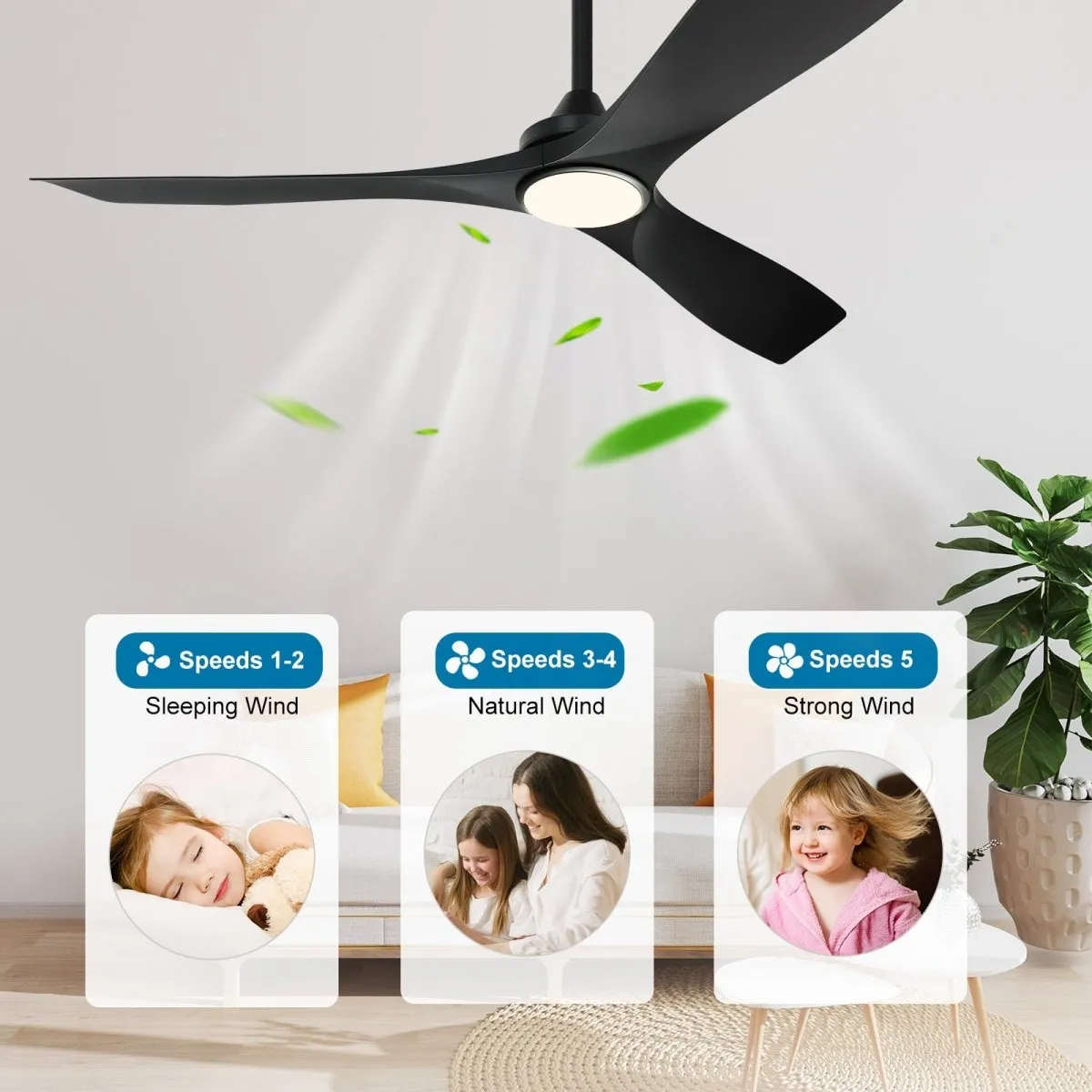 Depuley 52" Remote Ceiling Fan with Lights, Low Profile Modern Ceiling Fans, Noiseless Reversible DC Motor for Bedroom/Living Room/Study/Gazebo Lighting, Timing, 3 Light Color Changeable-Matte Black