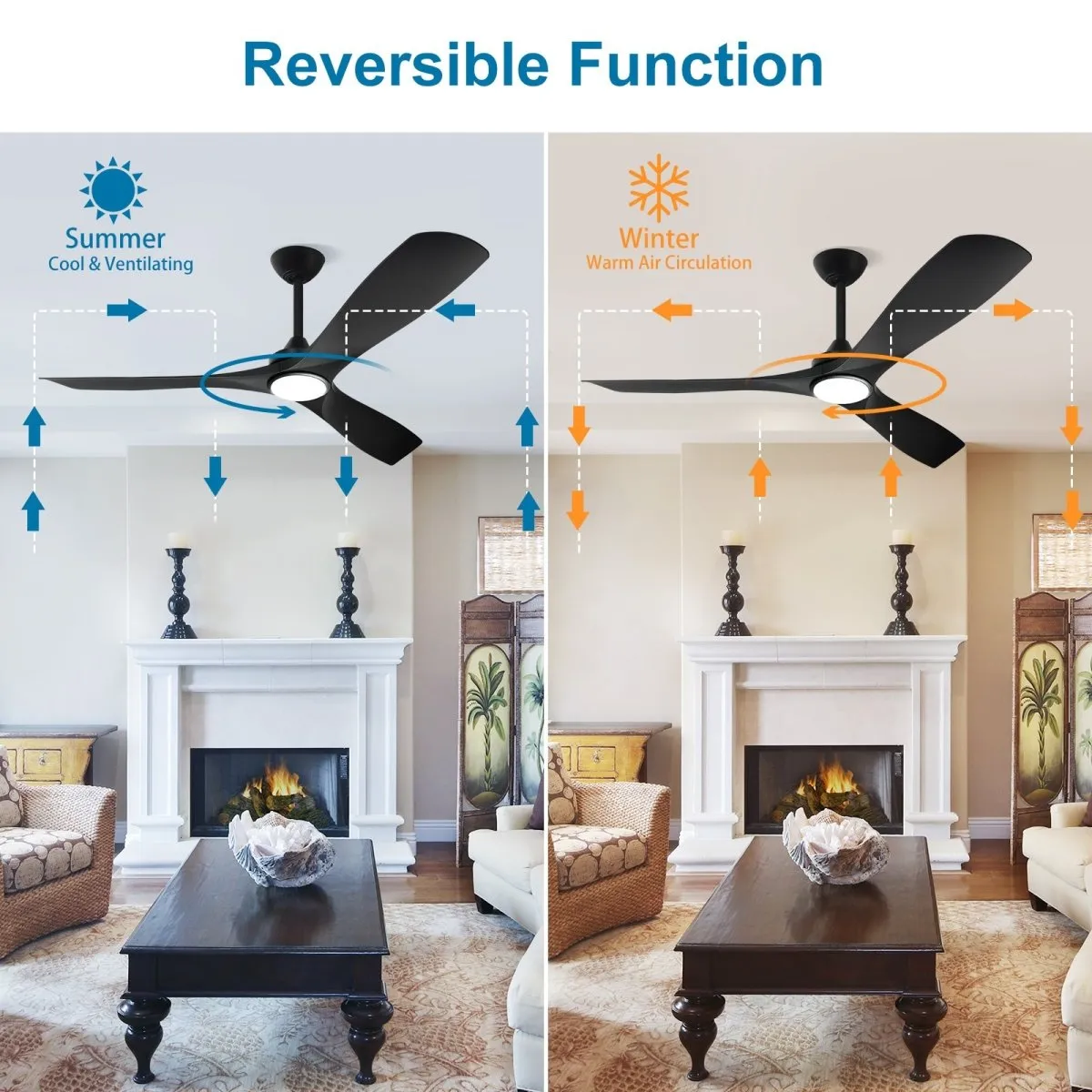 Depuley 52" Remote Ceiling Fan with Lights, Low Profile Modern Ceiling Fans, Noiseless Reversible DC Motor for Bedroom/Living Room/Study/Gazebo Lighting, Timing, 3 Light Color Changeable-Matte Black