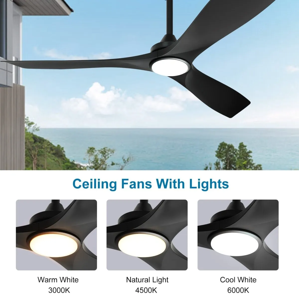 Depuley 52" Remote Ceiling Fan with Lights, Low Profile Modern Ceiling Fans, Noiseless Reversible DC Motor for Bedroom/Living Room/Study/Gazebo Lighting, Timing, 3 Light Color Changeable-Matte Black