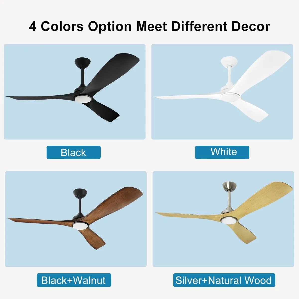 Depuley 52" Remote Ceiling Fan with Lights, Low Profile Modern Ceiling Fans, Noiseless Reversible DC Motor for Bedroom/Living Room/Study/Gazebo Lighting, Timing, 3 Light Color Changeable-Matte Black