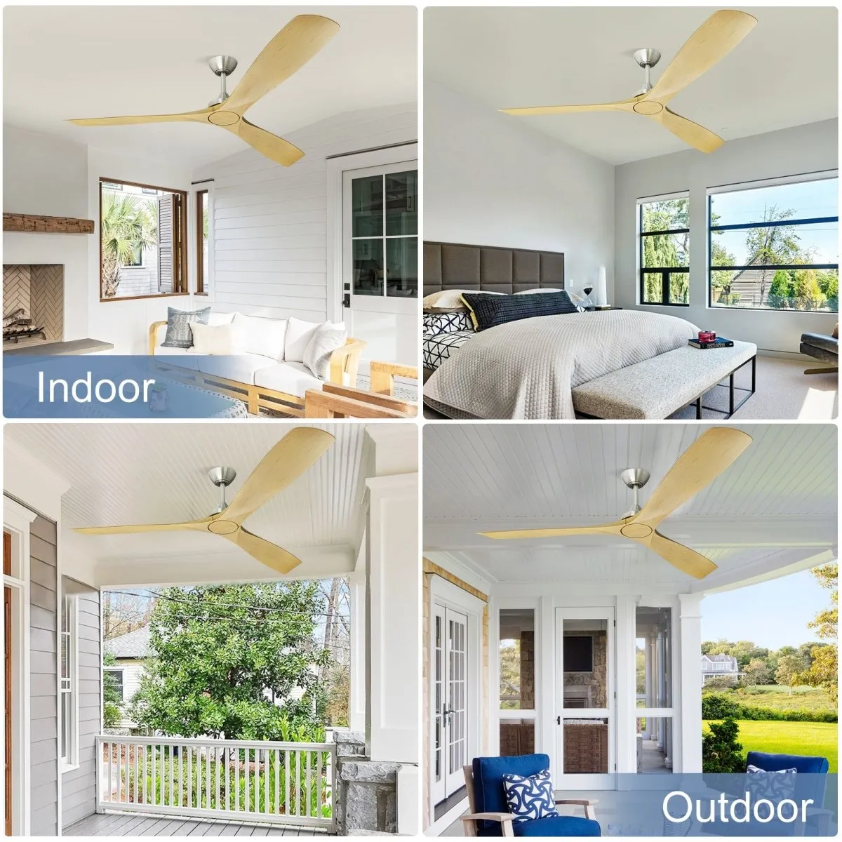 Depuley 60 Inch Large Ceiling Fan No Light with Remote, Low Profile Modern Ceiling Fans Without Lights, Noiseless Reversible DC Motor for Patio/Kitchen/Farmhouse & Covered Outdoor, Timer-Wood Color