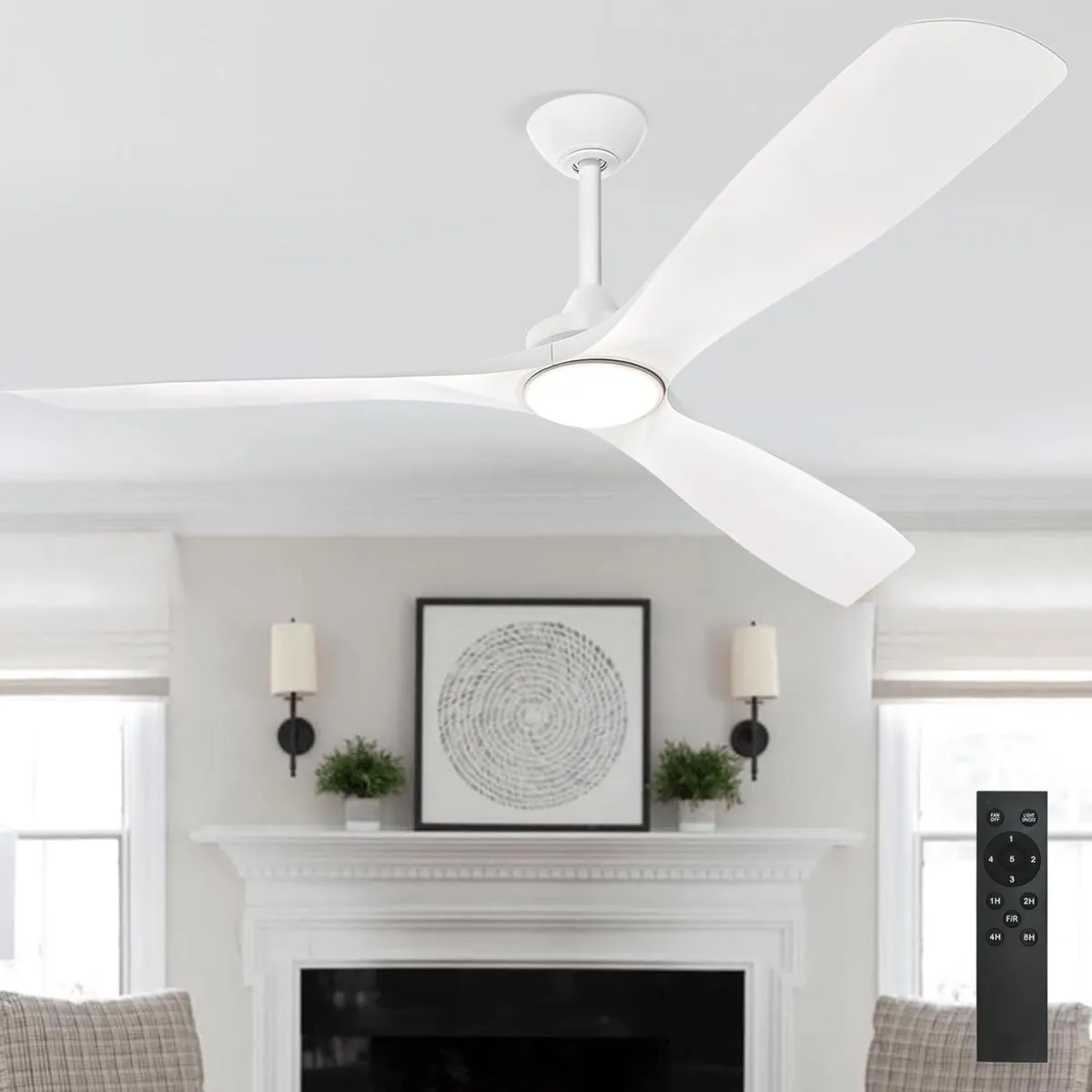 Depuley 60" Modern Ceiling Fan with Lights and Remote, Large Ceiling Fans Noiseless Reversible DC Motor for Patios/Living Room/Study/Gazebo Lighting, Timing, 3 Light Color Changeable-White