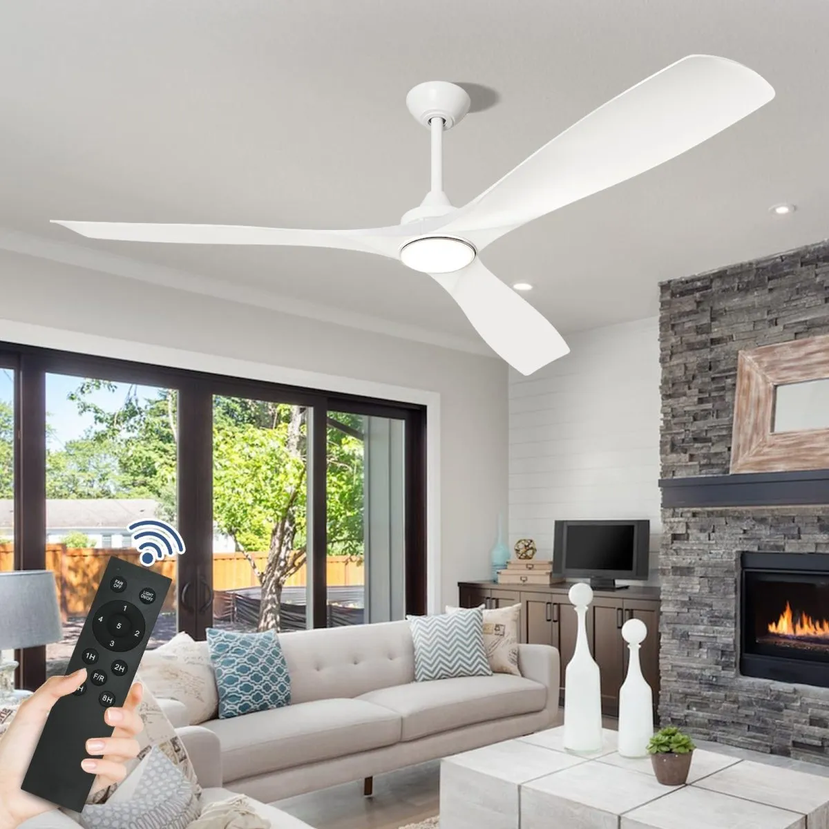 Depuley 60" Modern Ceiling Fan with Lights and Remote, Large Ceiling Fans Noiseless Reversible DC Motor for Patios/Living Room/Study/Gazebo Lighting, Timing, 3 Light Color Changeable-White