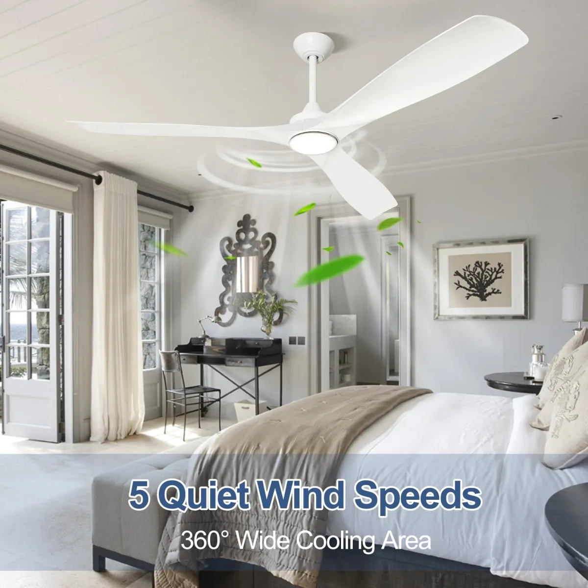 Depuley 60" Modern Ceiling Fan with Lights and Remote, Large Ceiling Fans Noiseless Reversible DC Motor for Patios/Living Room/Study/Gazebo Lighting, Timing, 3 Light Color Changeable-White