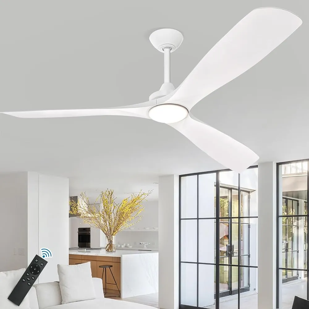 Depuley 60" Modern Ceiling Fan with Lights and Remote, Large Ceiling Fans Noiseless Reversible DC Motor for Patios/Living Room/Study/Gazebo Lighting, Timing, 3 Light Color Changeable-White