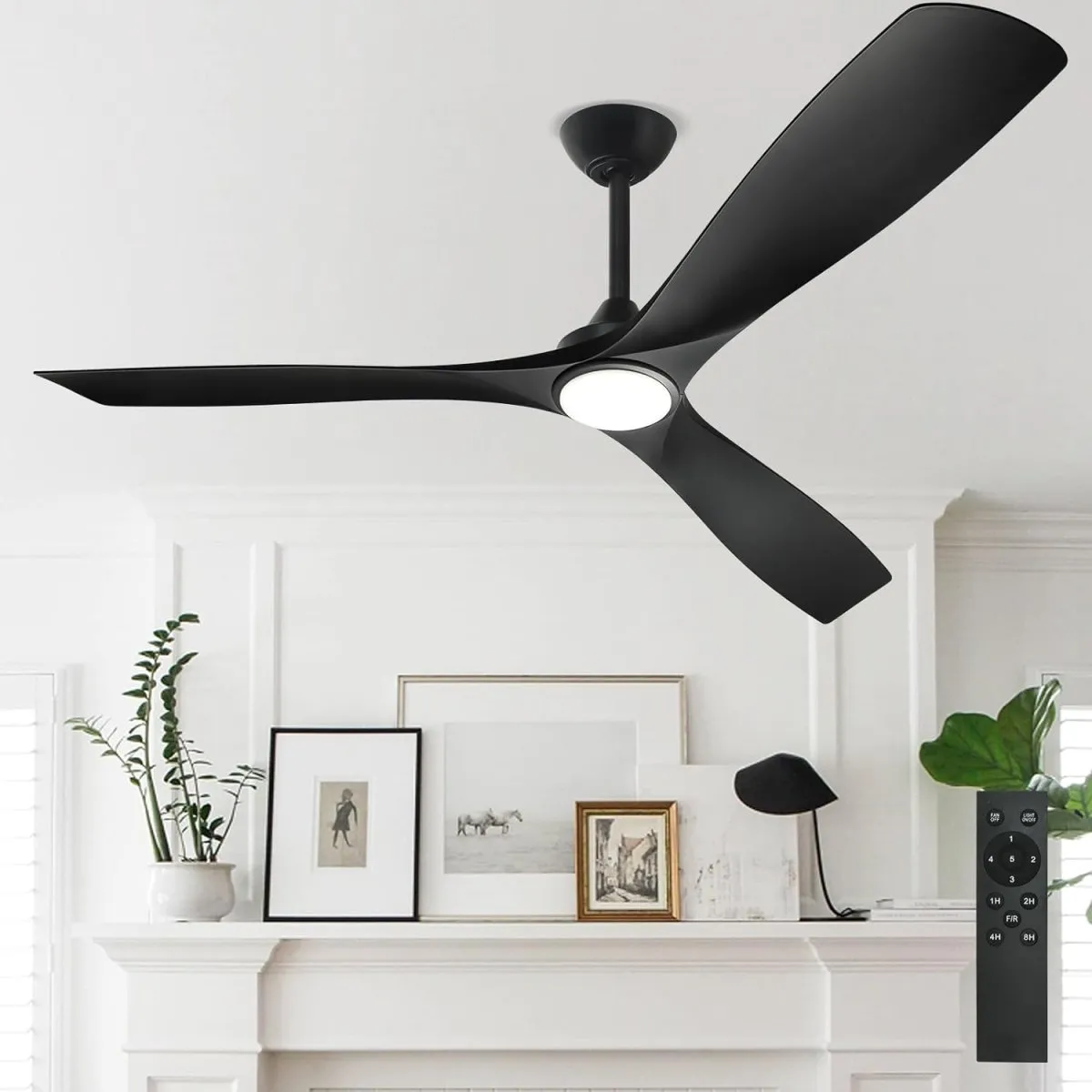 Depuley 60" Remote Ceiling Fan with Lights, Low Profile Modern Ceiling Fans, Noiseless Reversible DC Motor for Patios/Living Room/Study/Gazebo Lighting, Timing, 3 Light Color Changeable-Matte Black