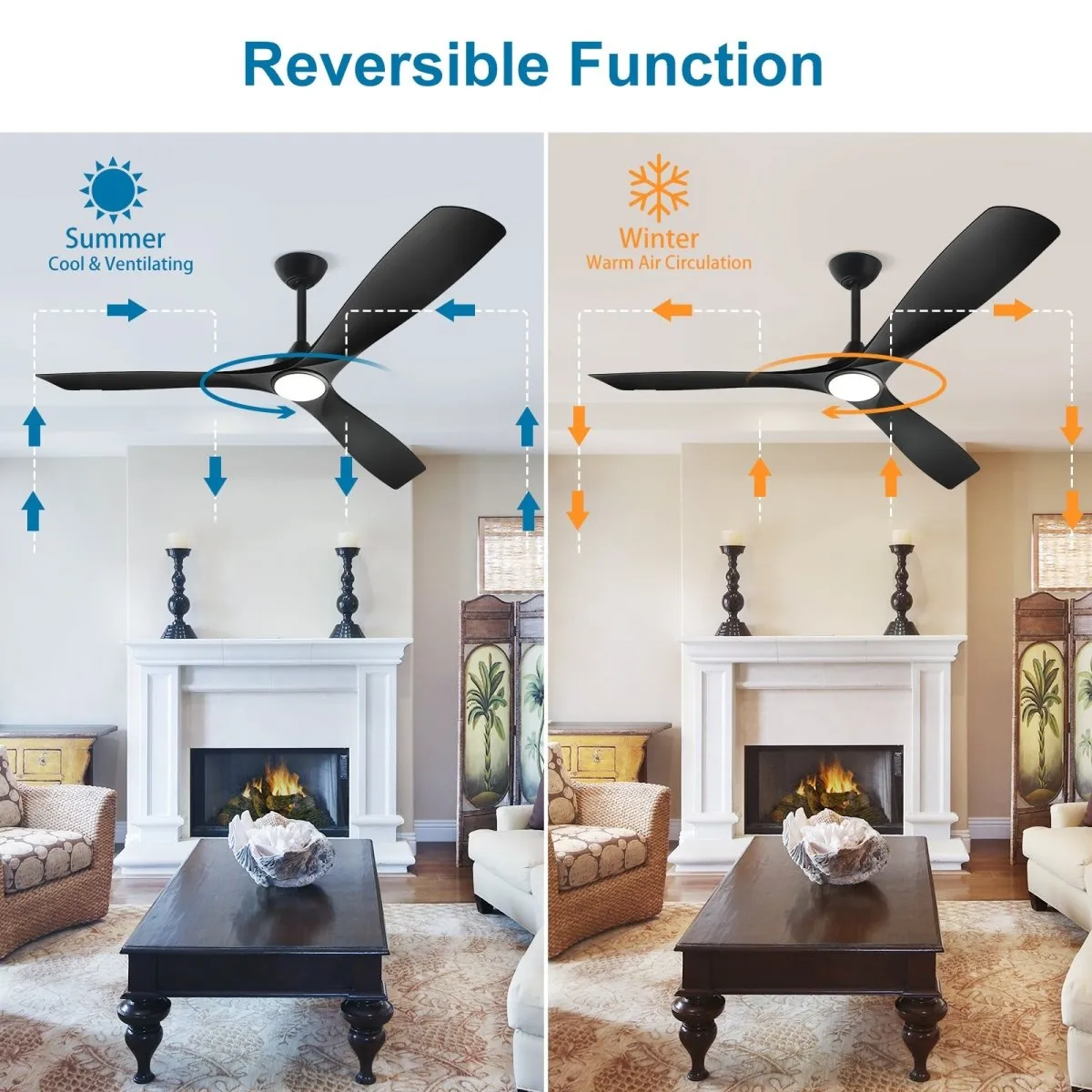 Depuley 60" Remote Ceiling Fan with Lights, Low Profile Modern Ceiling Fans, Noiseless Reversible DC Motor for Patios/Living Room/Study/Gazebo Lighting, Timing, 3 Light Color Changeable-Matte Black
