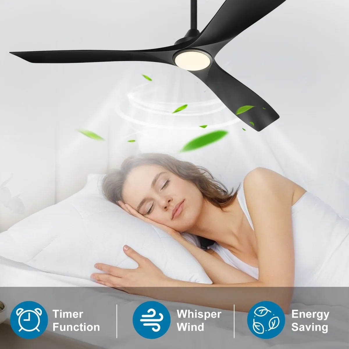 Depuley 60" Remote Ceiling Fan with Lights, Low Profile Modern Ceiling Fans, Noiseless Reversible DC Motor for Patios/Living Room/Study/Gazebo Lighting, Timing, 3 Light Color Changeable-Matte Black