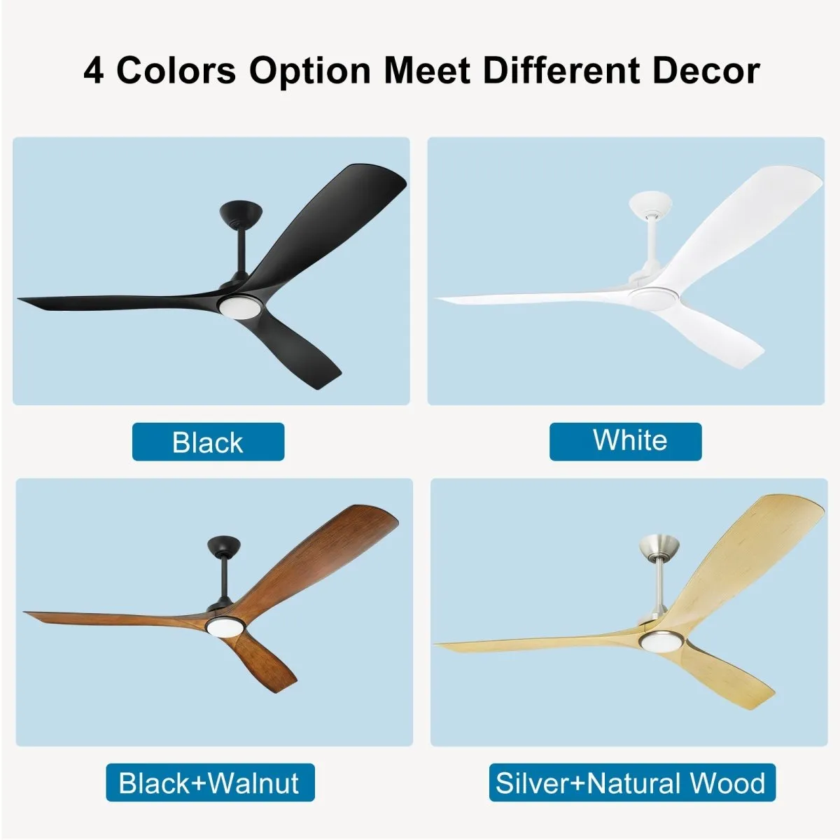 Depuley 60" Remote Ceiling Fan with Lights, Low Profile Modern Ceiling Fans, Noiseless Reversible DC Motor for Patios/Living Room/Study/Gazebo Lighting, Timing, 3 Light Color Changeable-Matte Black