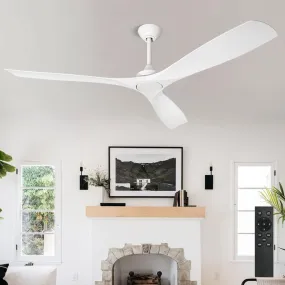 Depuley 60" White Flush Mount Remote Ceiling Fan No Light, Low Profile Modern Ceiling Fans Without Light, Noiseless Reversible DC Motor for Patios/Living Room/Study/Gazebo, Timing