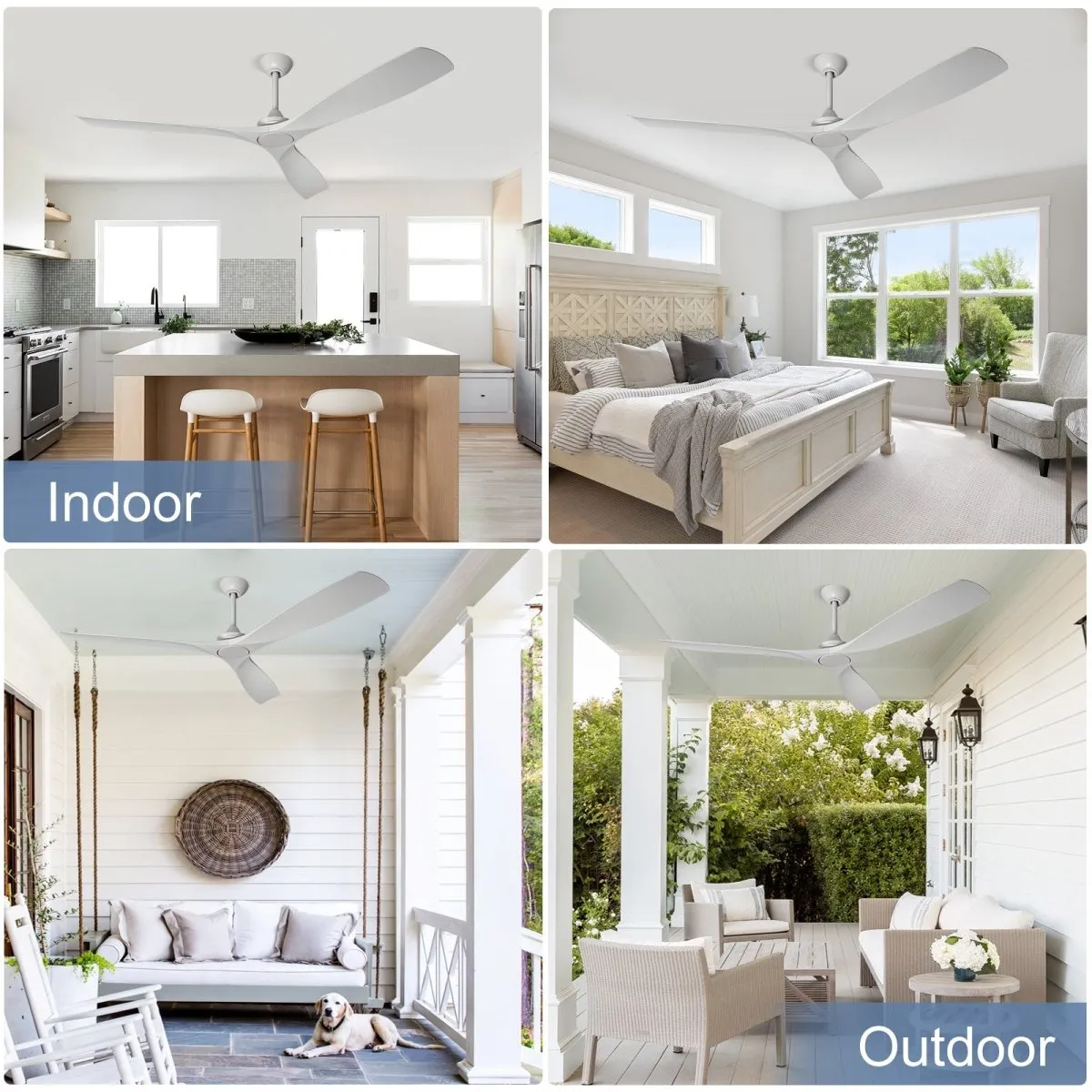 Depuley 60" White Flush Mount Remote Ceiling Fan No Light, Low Profile Modern Ceiling Fans Without Light, Noiseless Reversible DC Motor for Patios/Living Room/Study/Gazebo, Timing