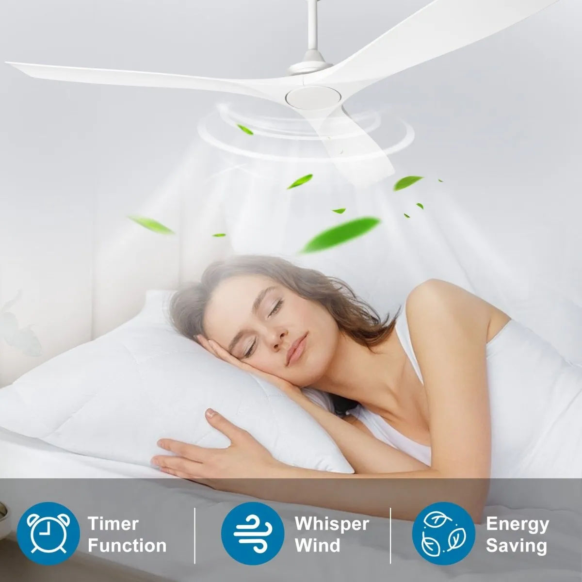 Depuley 60" White Flush Mount Remote Ceiling Fan No Light, Low Profile Modern Ceiling Fans Without Light, Noiseless Reversible DC Motor for Patios/Living Room/Study/Gazebo, Timing