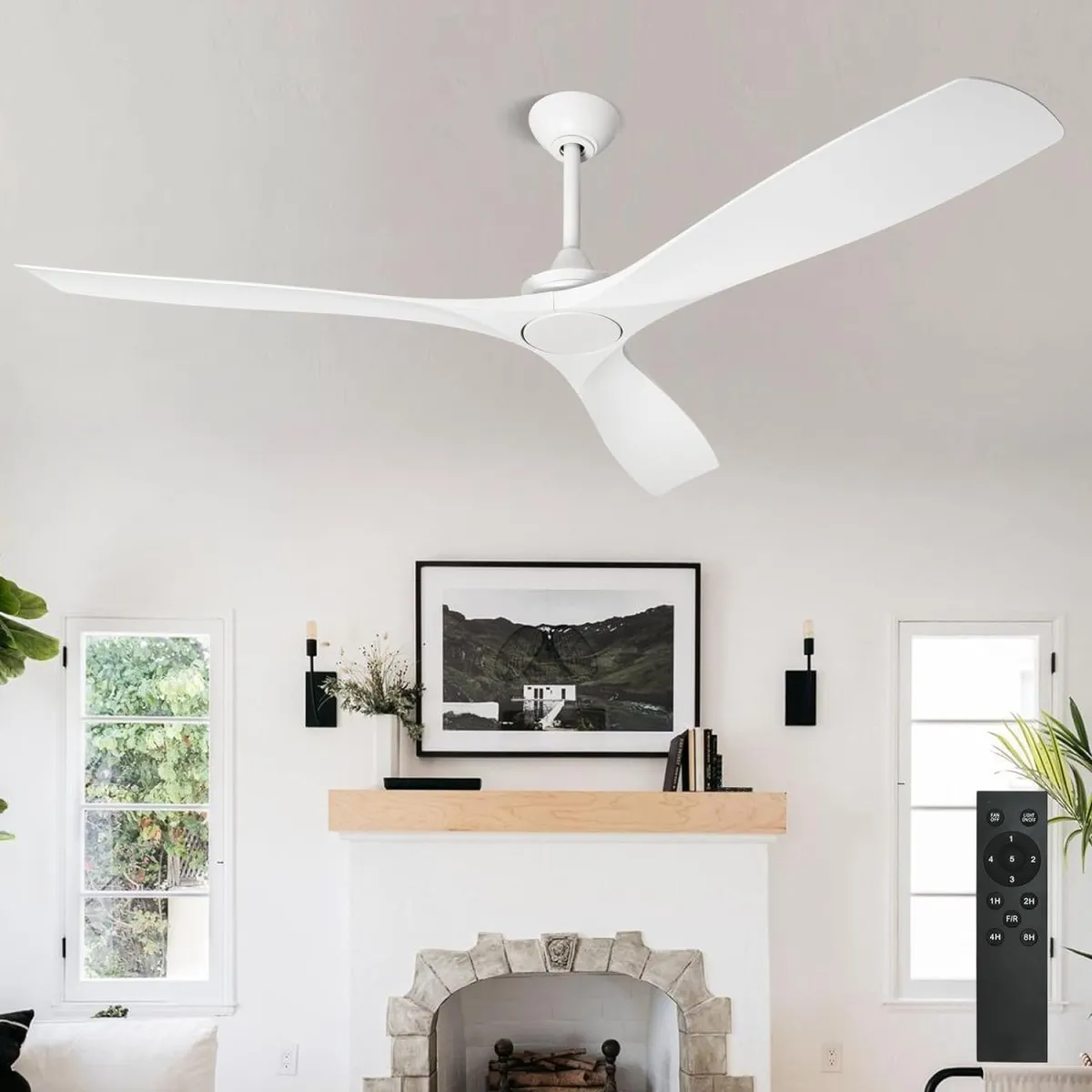 Depuley 60" White Flush Mount Remote Ceiling Fan No Light, Low Profile Modern Ceiling Fans Without Light, Noiseless Reversible DC Motor for Patios/Living Room/Study/Gazebo, Timing