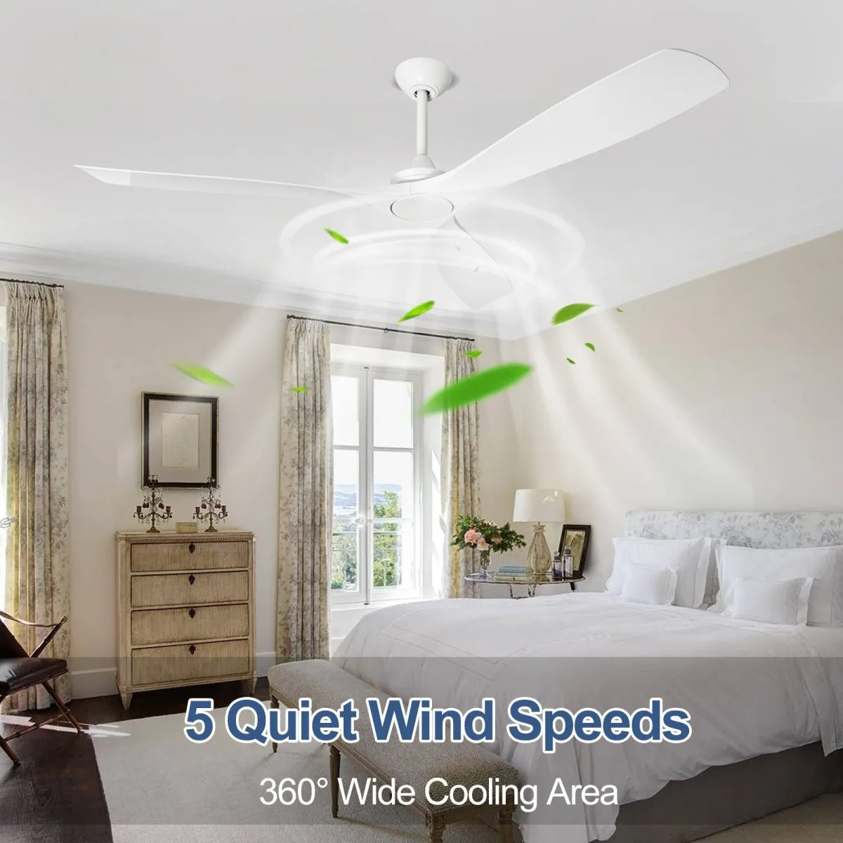 Depuley 60" White Flush Mount Remote Ceiling Fan No Light, Low Profile Modern Ceiling Fans Without Light, Noiseless Reversible DC Motor for Patios/Living Room/Study/Gazebo, Timing